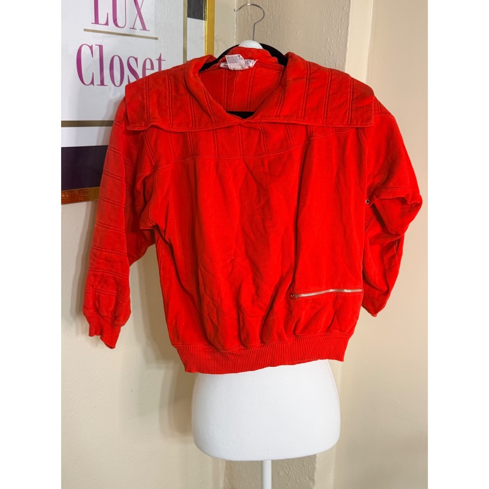 Vintage Chaus Red Quilted Sailor Collar Sweatshirt 100% Cotton 80s Style Medium